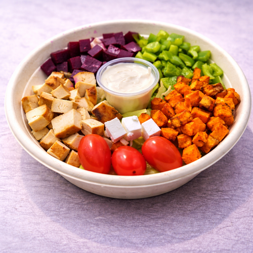 Beetroot, sweet potato and grilled chicken salad